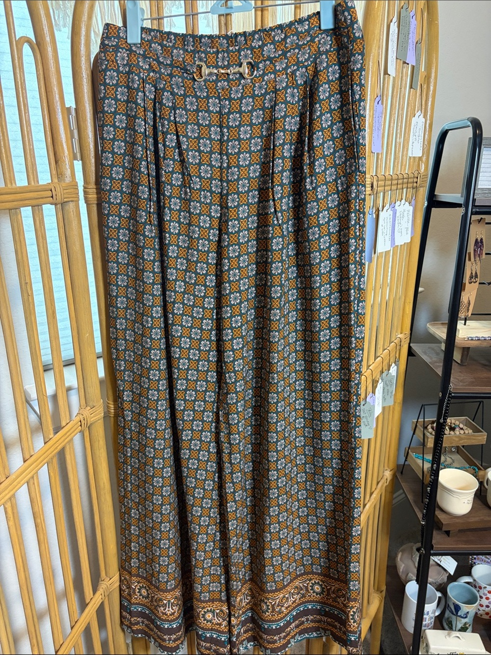Cato Brown and Blue Floral-Geometric wide leg pants